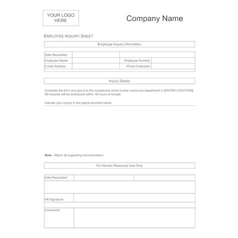 employee inquiry sheet