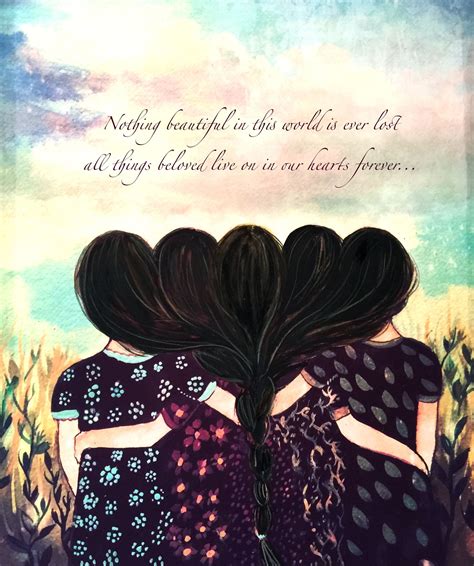 Five Sisters Best Friends With Black Hair Art Print And Quote