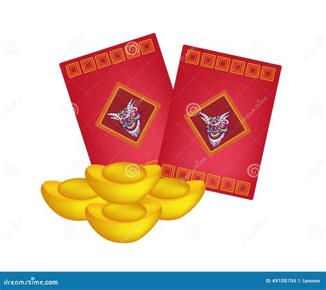 Red Envelopes And Gold Ingots For Chinese New Year Stock Vector Image