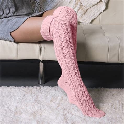 Warm Women Girl Wool Knit Over The Knee Socks Stockings Long Cotton