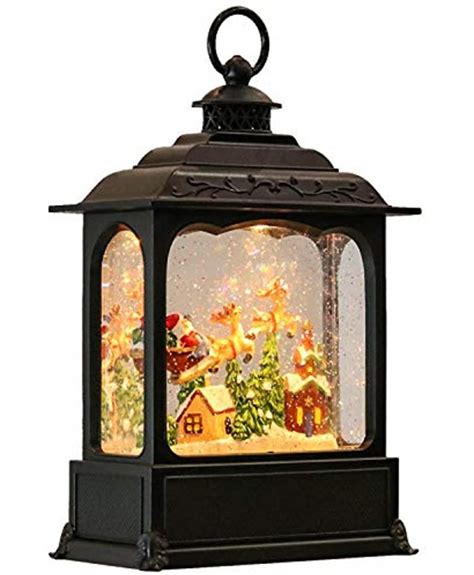 Raz Imports Santa And Candy Cane Lighted Water Lantern Musical Snow