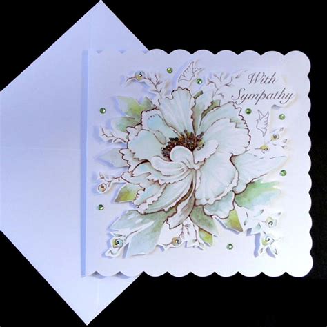 White Flowers And Doves Handmade Sympathy Card Decorque Cards