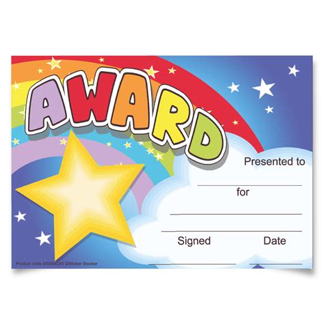 30 Rainbow Award Certificates A5 Card Sticker Stocker