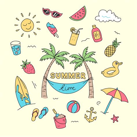 Premium Vector Summer Time Doodle Beach Holiday Element