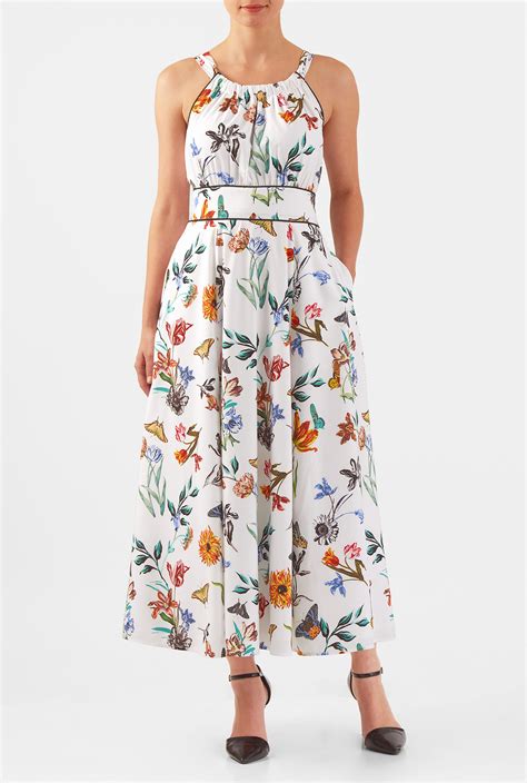 Shop Floral Butterfly Print Tie Back Crepe Maxi Dress Eshakti