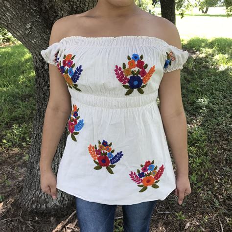 Mexican Off Shoulder Floral Embroidered Blouse Guerrero Embroidered