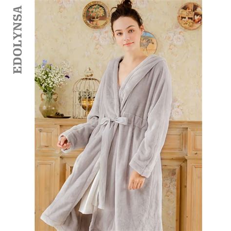 Warm Winter Velours Hooded Christmas Sleepwear Robe Gown Sets Woman