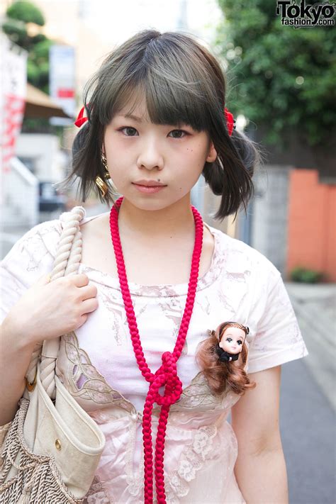 Doll Head Brooch Tassel Necklace And Ribbon Hair Bows In Harajuku