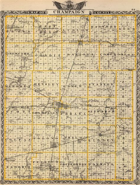 Champaign County Illinois 1876 Historic Map Reprint