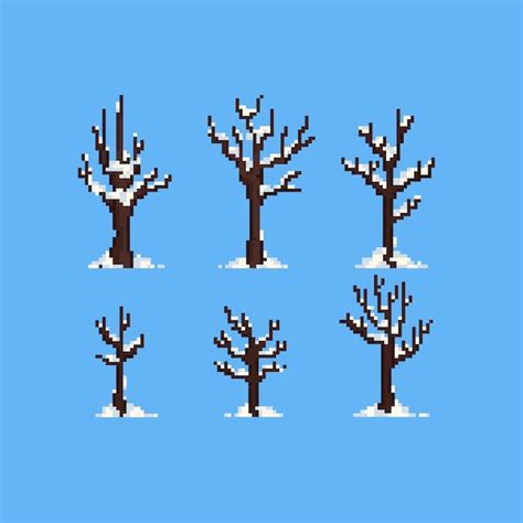 Pixel Winter Tree With Snow Premium Vector