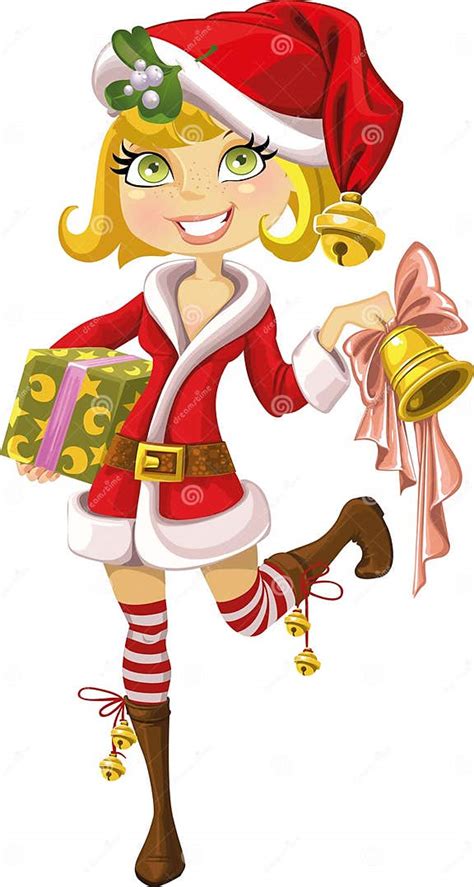 cute blond girl in santa suit with bell stock illustration illustration of shoes fringe 22636187