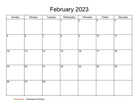 February 2023 Calendar Celebrate Presidents Day