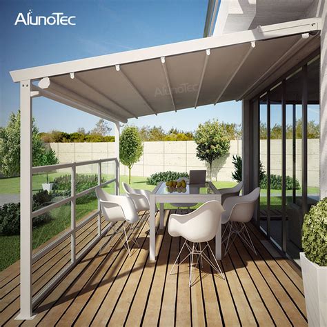 Electric Awning Aluminum Pergola Pvc Retractable Roof With Led Lights