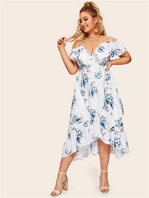 Plus Floral Print Ruffle Tulip Hem Dress Plus Size Dresses Dresses