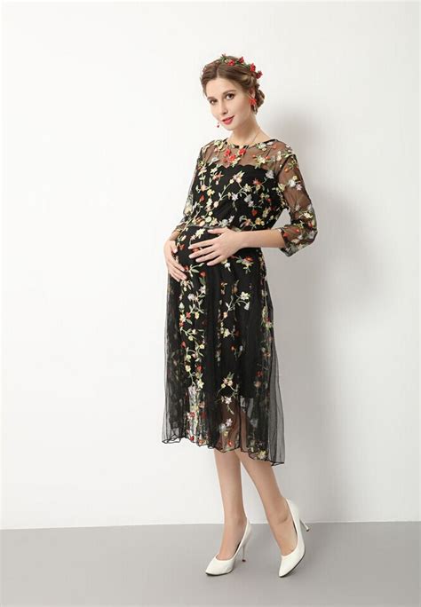 Maternity Embroidery Flowers Dresses Maternity Photography Props Dress Pregnant Women Dresses