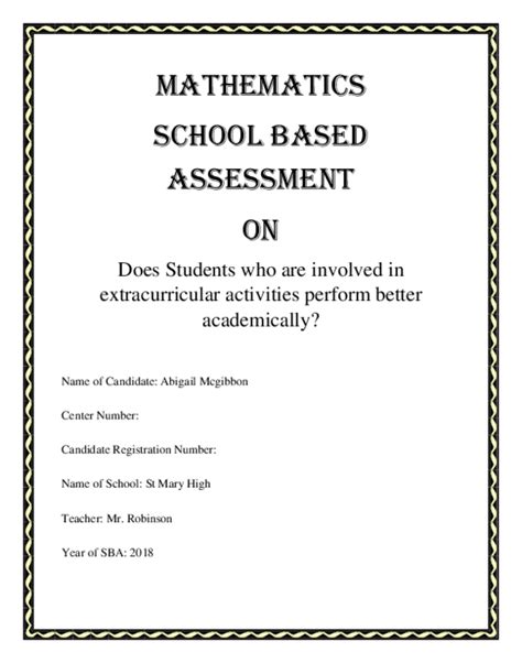 Doc Mathematics School Based Assessment On Does Students