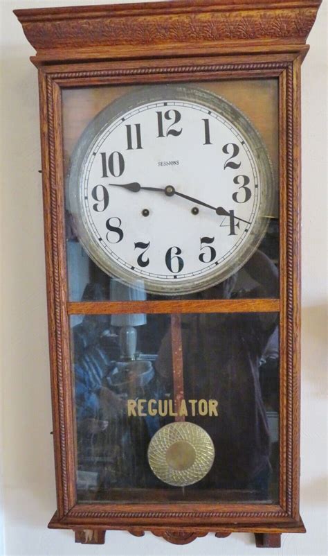 Antique Sessions Regulator Clock Calendar Railroad School Office 36