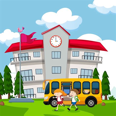 Kids Come to School By Bus 296298 Vector Art at Vecteezy