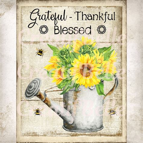 Grateful Thankful Blessed Sunflower Can Fabric Transfer Etsy