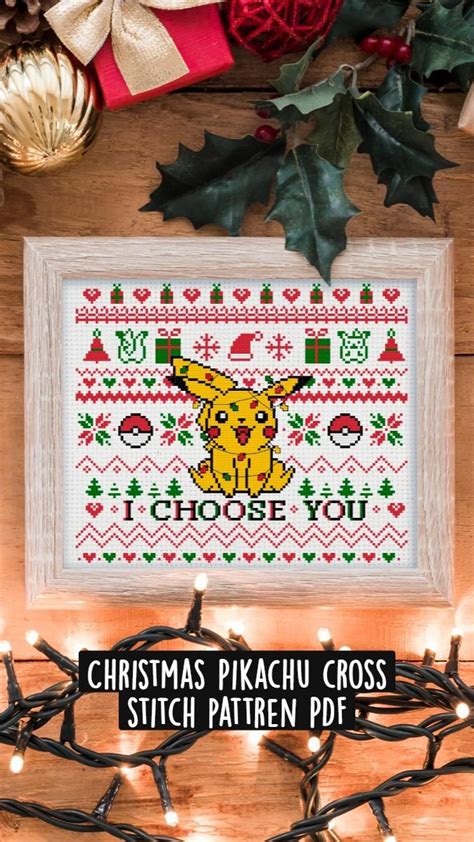 Christmas Pikachu Cross Stitch Pattren Pdf Instant Download Christmas T For Pikachu Lovers