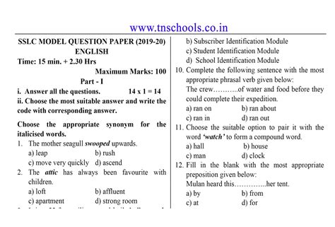 Th English Public Exam Model Question Papers And Answer Keys