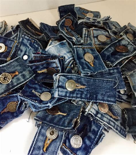 Reclaimed Blue Jean Waist Band Button Tab Sections To Repurpose Etsy