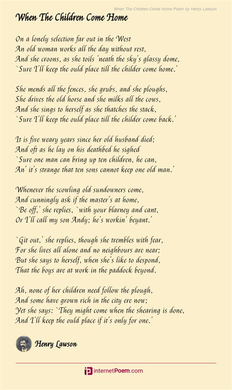 When The Children Come Home Poem By Henry Lawson