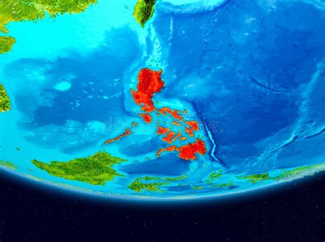 Satellite View Of Philippines In Red Stock Illustration Illustration