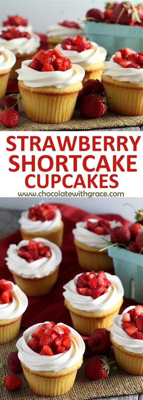 Strawberry Shortcake Cupcakes With Cream Cheese Frosting And Fresh Strawberries On Top
