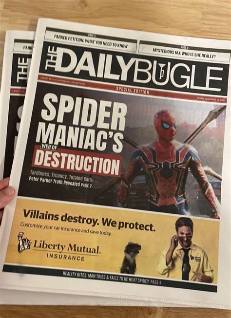 Daily Bugle Spider Man No Way Home Newspaper Spiderman Mcu Tom Holland Marvel Comics Movie Prop