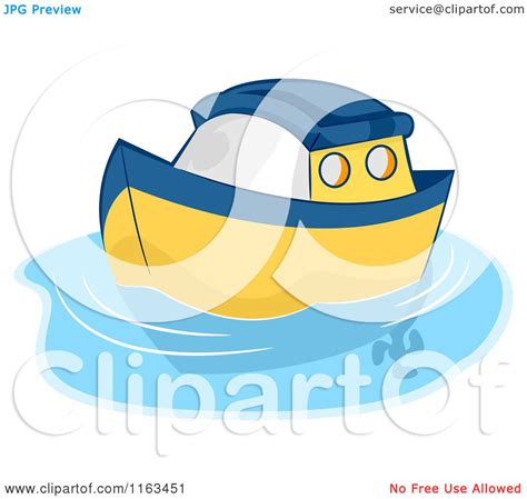 Cartoon Of A Blue And Yellow Toy Boat On Water Royalty Free Vector