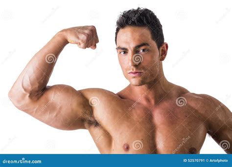 Handsome Bodybuilder Doing Bicep Pose Isolated On Stock Image Image