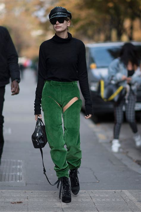Hailey Baldwin Wears Y Project Cutout Pants At Paris Fashion Week Vogue