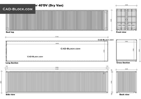 40 Dry Van Container Dimensions Dwg Free Autocad Blocks