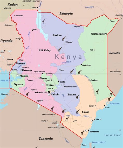 Detailed Administrative Map Of Kenya Kenya Detailed Administrative Map
