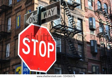 Stop Sign One Way Sign New Stock Photo Edit Now 55436575