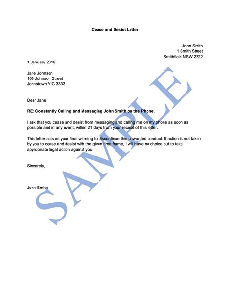 sample trademark cease and desist letter
