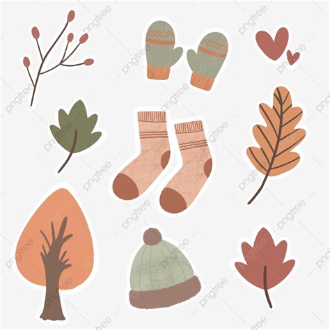 Hand Drawn Aesthetic Autumn Element Stickers Collection Vector Autumn