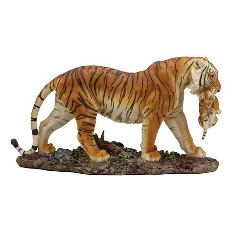 ebros 14 25 wide large realistic wildlife bengal orange tiger mother carrying cub statue indian