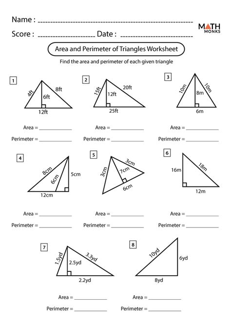 Area And Perimeter Of Triangles Worksheets Math Monks
