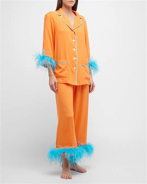 Sleeper Feather Trim Party Pajama Set Neiman Marcus