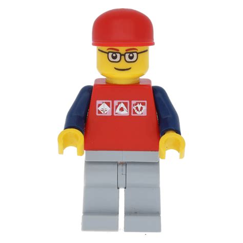 Lego Minifigure Cty0060 Red Shirt With 3 Silver Logos Dark Blue Arms