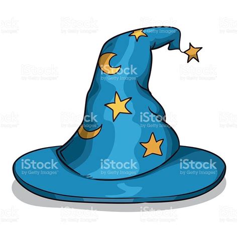 Blue Wizard Hat In Cartoon Style With Moons And Stars Isolated Cartoon Styles Free Vector