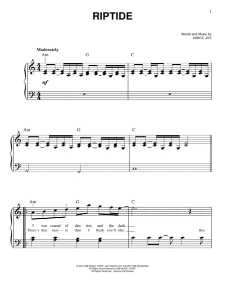 Riptide Easy Piano Digital Sheet Music Sheet Music Plus