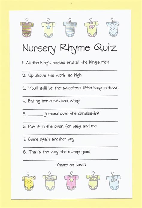 Baby Shower Rhyme Game Nursery Rhyme Quiz Nursery Rhyme Baby Shower