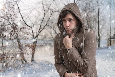 Man Freezing In Cold Weather Stock Image Image Of Chilly Happy 33156103