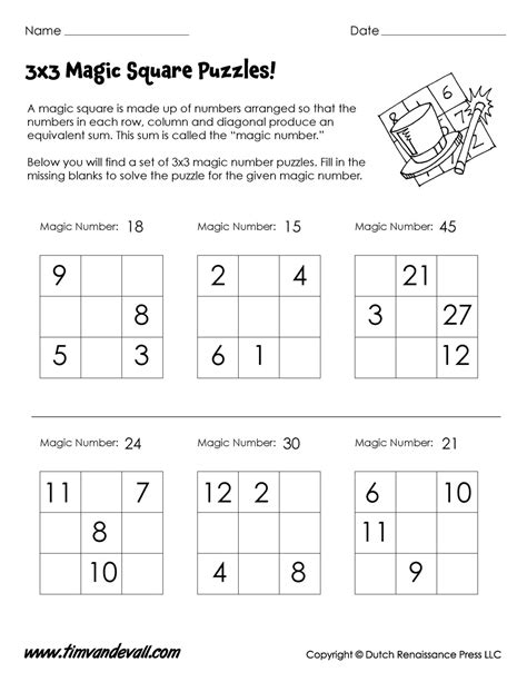 3x3 Magic Square Worksheet Tims Printables