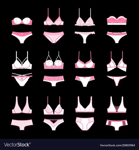 Lingerie Icon Set Isolated On Black Royalty Free Vector