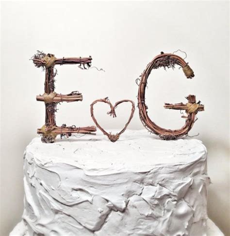 Rustic Monogram Wedding Cake Topper Personalized Any Two