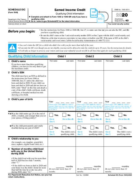 For your 2020 taxes, which you file. IRS 1040 - Schedule EIC 2020 - Fill and Sign Printable Template Online | US Legal Forms